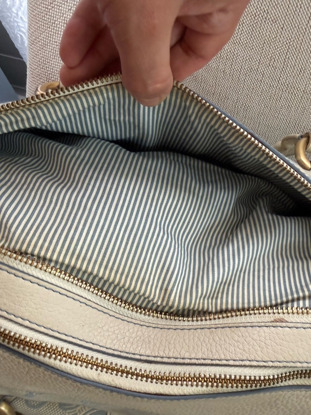 Celine Cream Beige Monogram Satchel with Dual Front Pockets - Picture 10 of 11